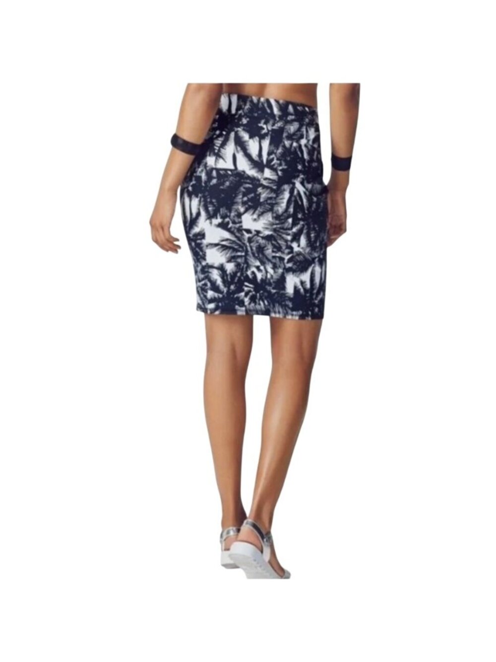 Fabletics Cora Stretch Pencil Skirt Hawaiian Tropical Black & White Midi Small - Picture 2 of 7